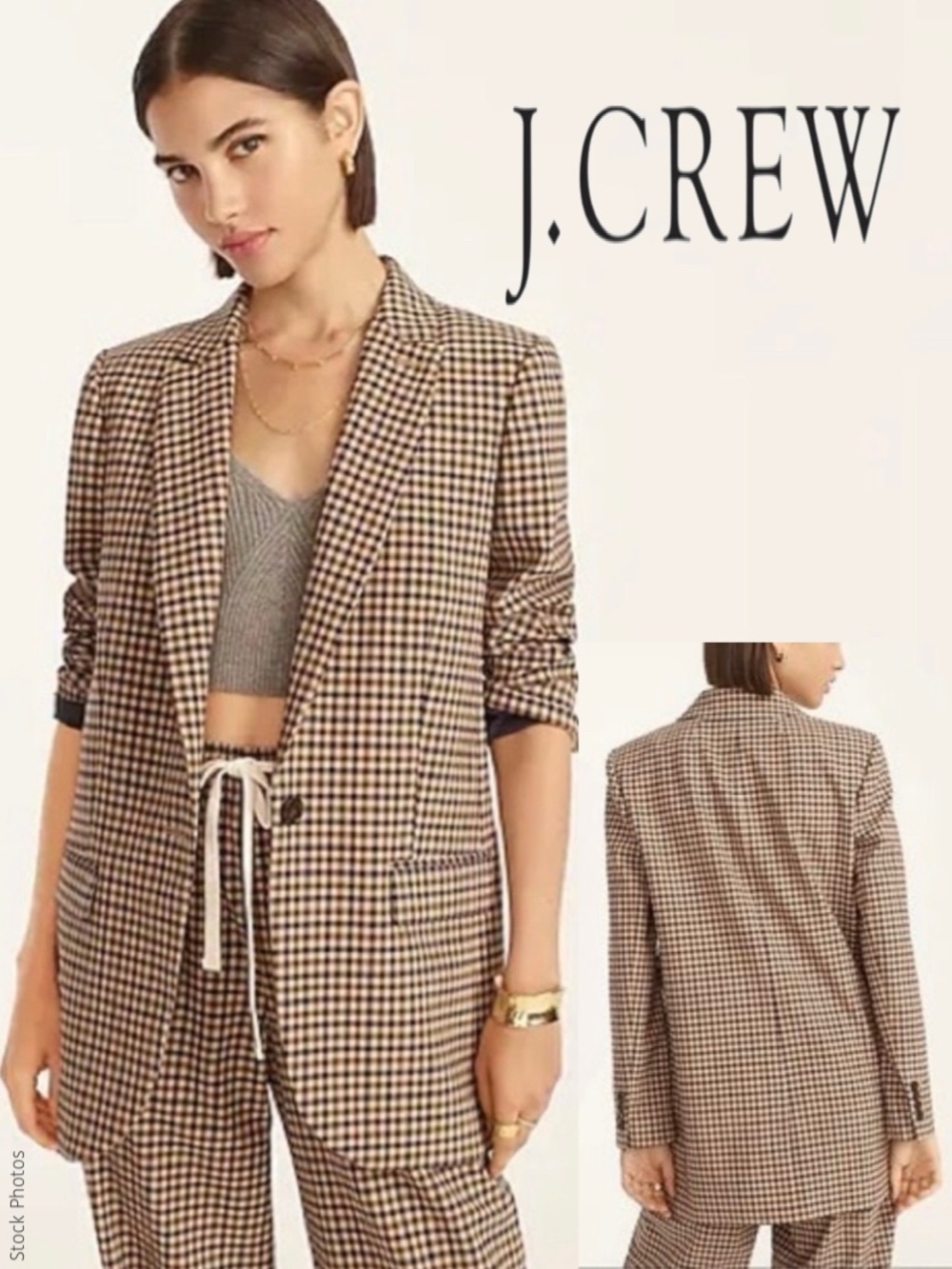 J Crew Alfie Blazer Italian Stretch Wool Honey Plaid (Sz 0P)